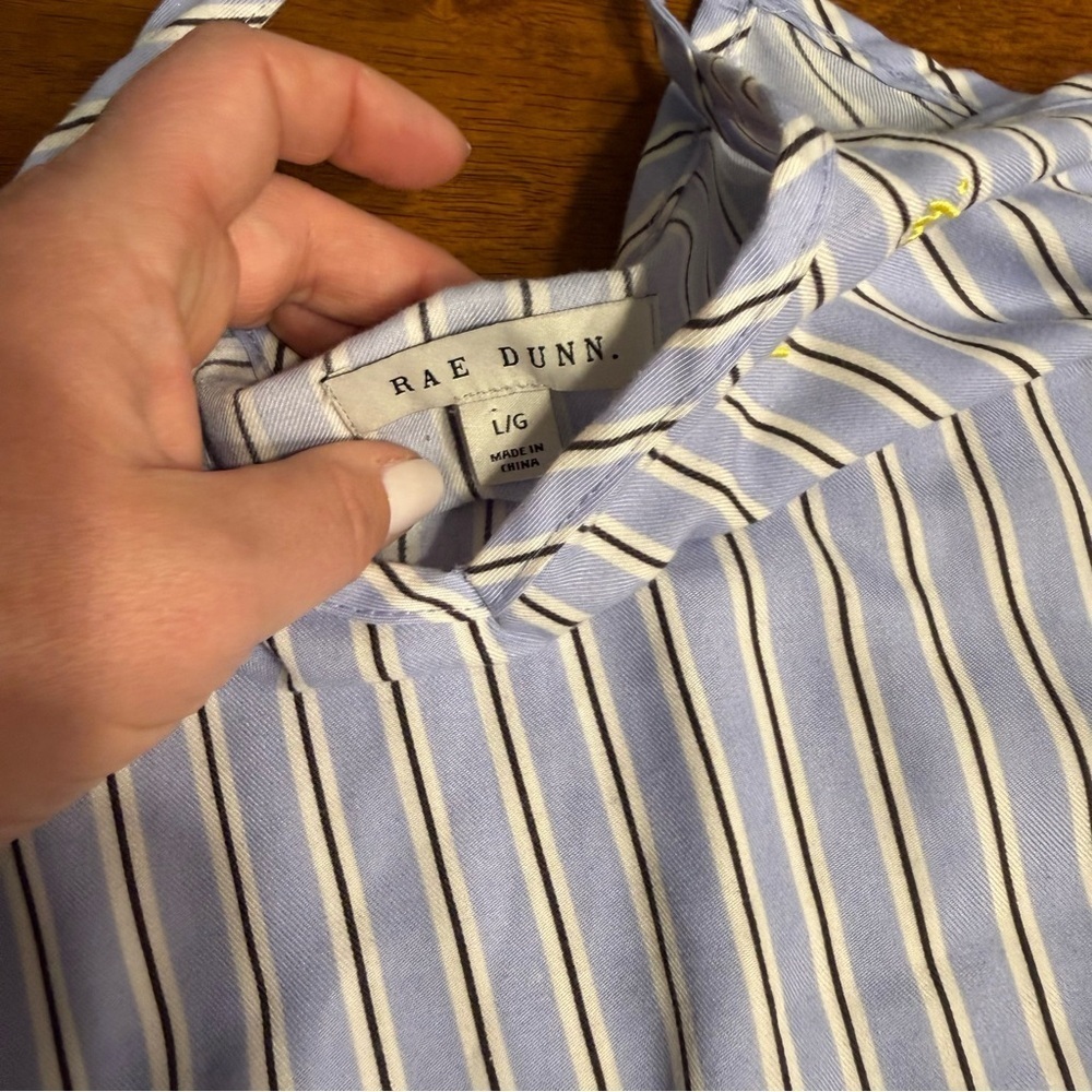 Rae Dunn happy Blue White Striped Pajama Set - Picture 6 of 9